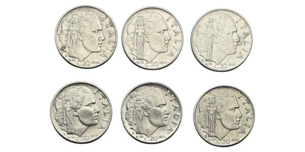 ITALY 20 centesimi / Mussolini Fascist Era / coins lot / 6 pcs.