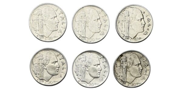ITALY 20 centesimi / Mussolini Fascist Era / coins lot / 6 pcs.