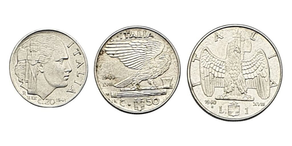 ITALIA 20, 50 centesimi i 1 lira / Mussolinijeva fašistička era / kovanice skup / 3 komada.