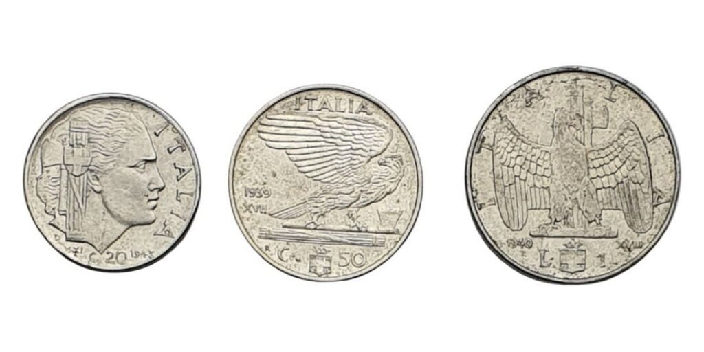 ITALIA 20, 50 centesimi i 1 lira / Mussolinijeva fašistička era / kovanice skup / 3 komada.
