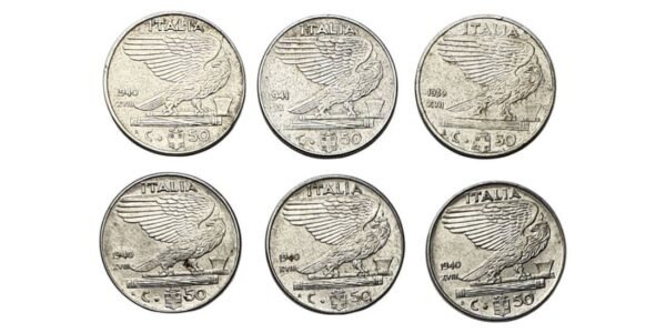 ITALY 50 centesimi / Mussolini Fascist Era / coins lot / 6 pcs.