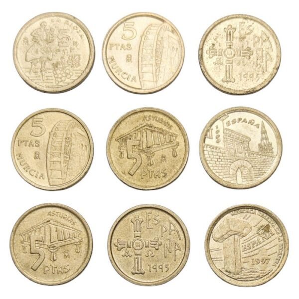 SPAIN 5 pesetas coins lot 9 pcs.