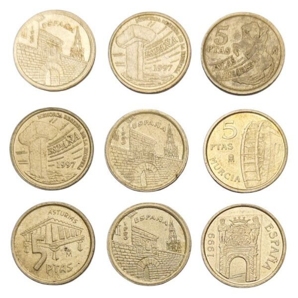 SPAIN 5 pesetas coins lot 9 pcs.