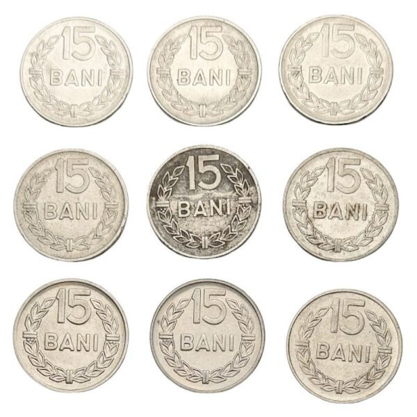 ROMANIA 15 bani coins lot 9 pcs.