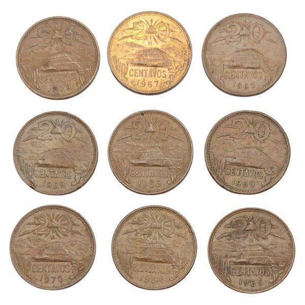 MEXICO 20 centavos coins lot 9 pcs.