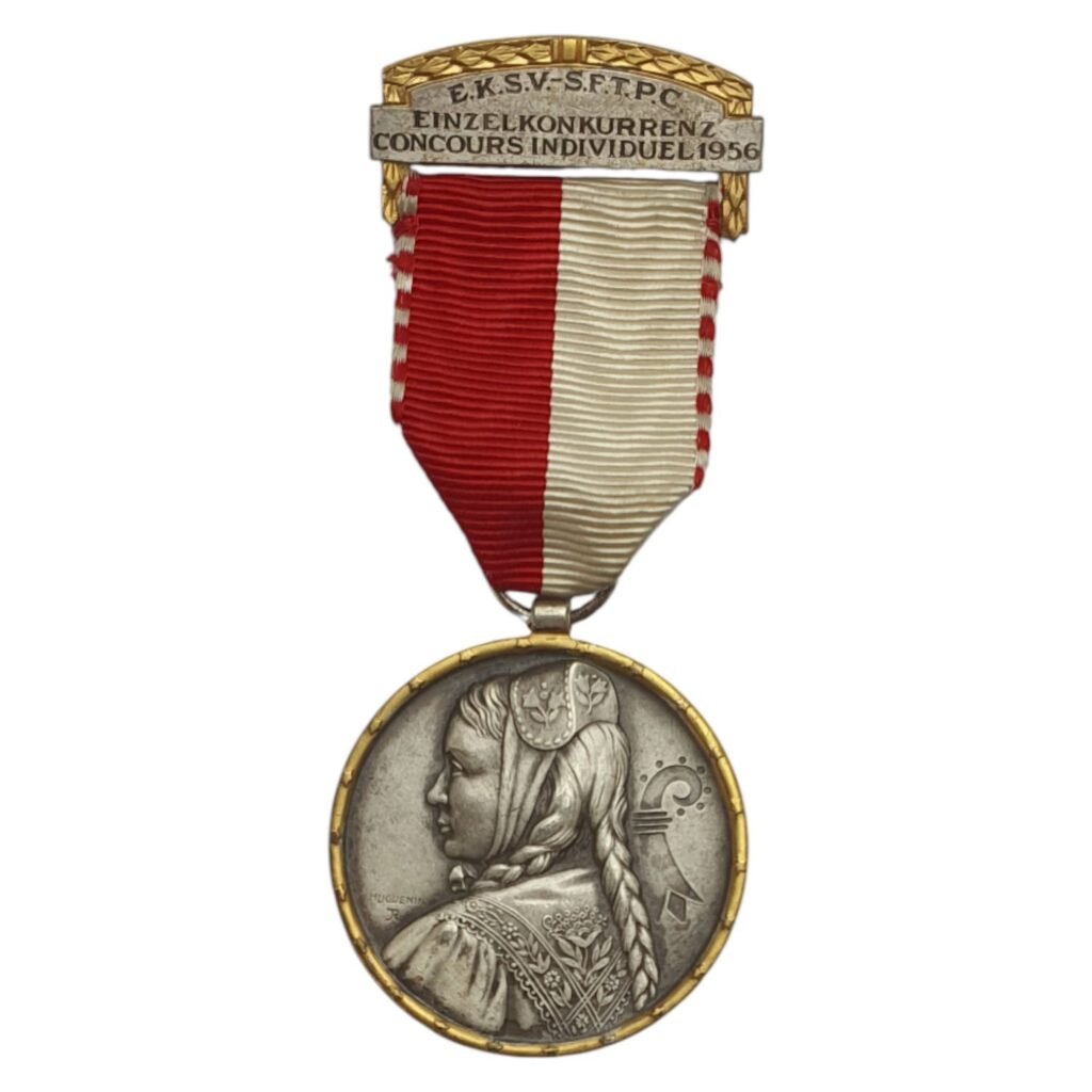 SWITZERLAND 1956 Shooting Festival / No 7 / Basellandschaft / National Costumes / medal