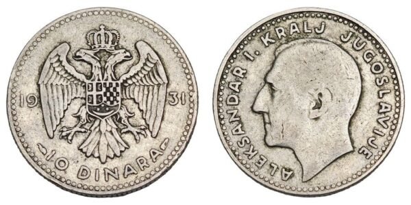 YUGOSLAVIA 10 dinara 1931 / Paris mint / Silver / VF