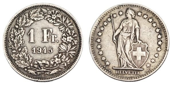 SWITZERLAND 1 franc 1945 / Silver / VF