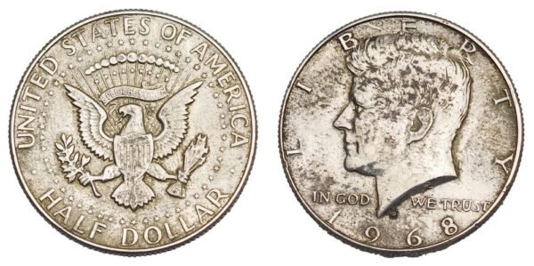 UNITED STATES OF AMERICA 1/2 dollar 1968D / Silver Kennedy Half Dollar / VF-