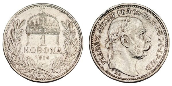 HUNGARY 1 korona 1914 / Silver / VF-