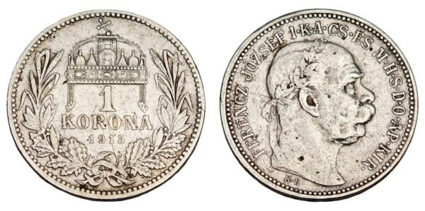 HUNGARY 1 korona 1915 / Silver / VF