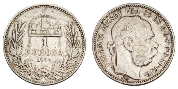 HUNGARY 1 korona 1894 / Silver / VF