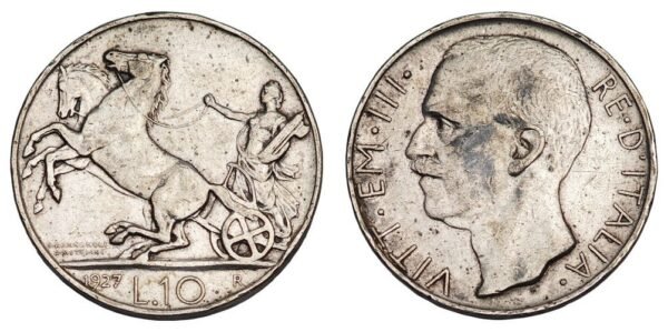 ITALY 10 lire 1927 / Silver / VF