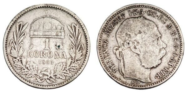 HUNGARY 1 korona 1893 / Silver / holed / VG