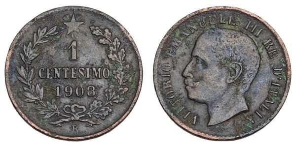 ITALY 1 centesimo 1908 VF