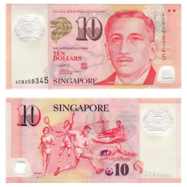 SINGAPORE 10 dollars ND / polymer plastic / VF+