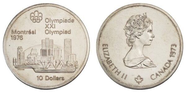 CANADA 10 dollars 1973 / 1976 Montreal Olympic Games / Silver / XF