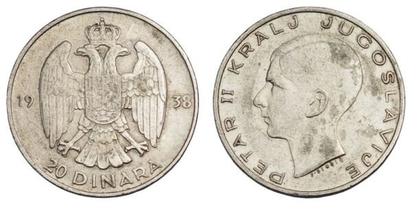 YUGOSLAVIA 20 dinara 1938 / Silver / VF