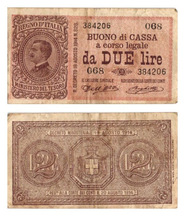ITALY 2 lire 1914 VF