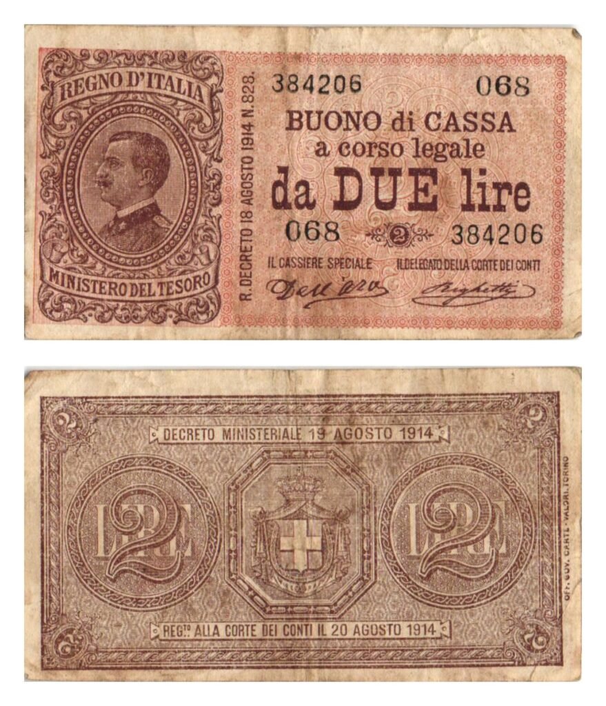 ITALY 2 lire 1914 VF