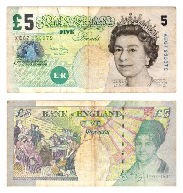 ENGLAND 5 pounds 2002 / tear / VF-