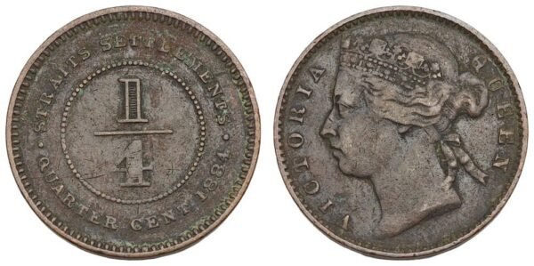 STRAITS SETTLEMENTS 1/4 cent 1884 VF