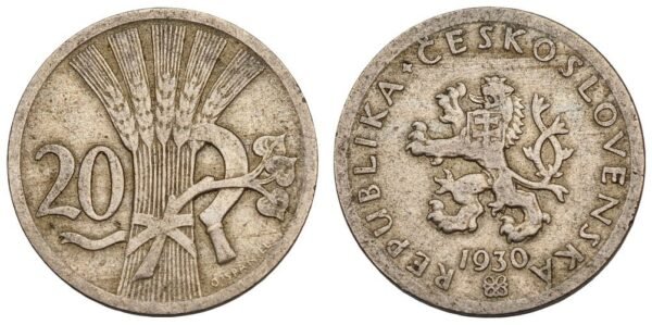 CZECHOSLOVAKIA 20 haleru 1930 VF