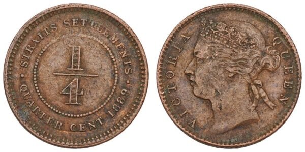 STRAITS SETTLEMENTS 1/4 cent 1889 VF