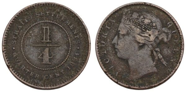 STRAITS SETTLEMENTS 1/4 cent 1884 VF-