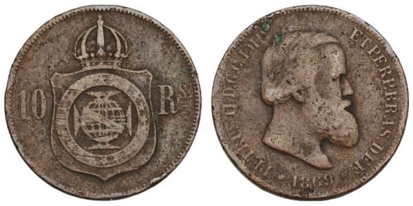 BRAZIL 10 reis 1869 VF