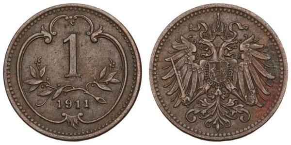 AUSTRIA 1 heller 1911 VF