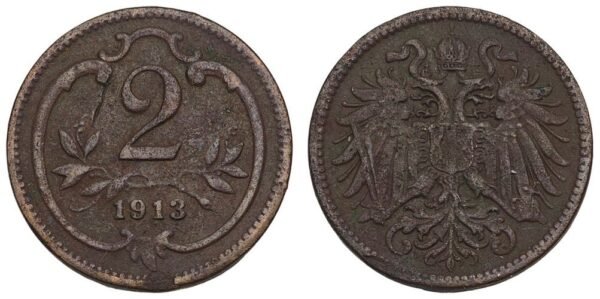 AUSTRIA 2 heller 1913 VF