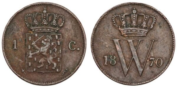 NETHERLANDS 1 cent 1870 VF