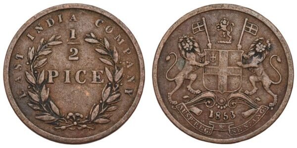 INDIA 1/2 pice 1853 / East India Company / VF
