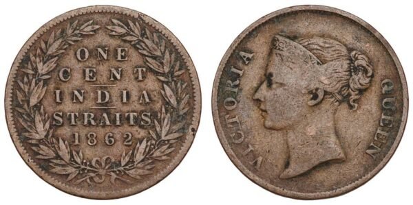 STRAITS SETTLEMENTS 1 cent 1862 VF