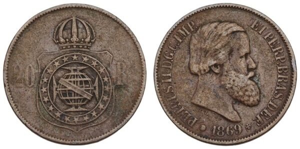 BRAZIL 20 reis 1869 VF