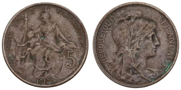 FRANCE 5 centimes 1917 VF
