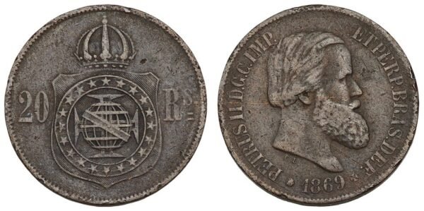 BRAZIL 20 reis 1869 VF