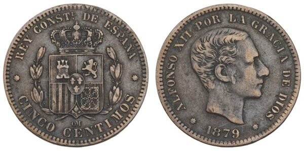 SPAIN 5 centimos 1879 VF