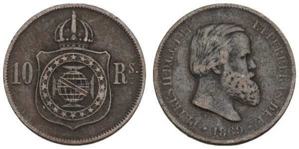 BRAZIL 10 reis 1869 VF