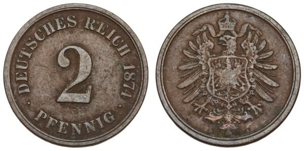 GERMANY 2 pfennig 1874A / Empire / VF