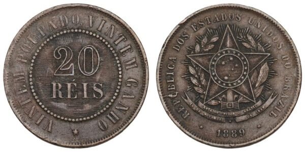 BRAZIL 20 reis 1889 VF