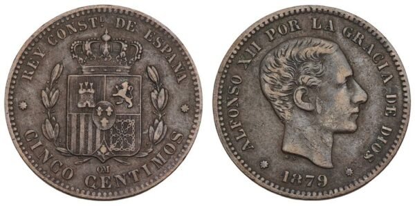 SPAIN 5 centimos 1879OM VF