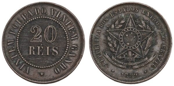 BRAZIL 20 reis 1889 VF