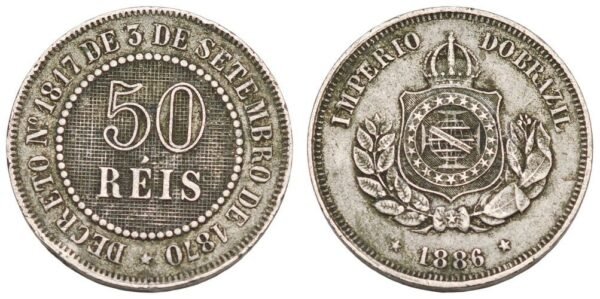 BRAZIL 50 reis 1886 VF-