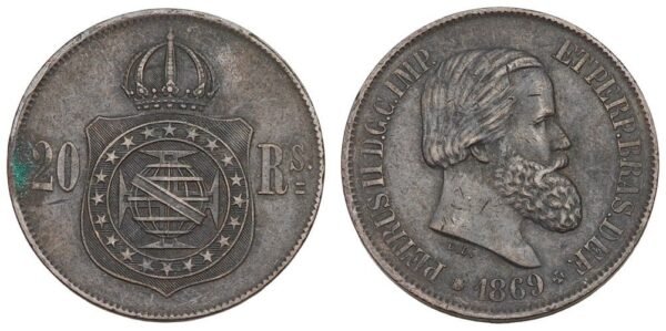 BRAZIL 20 reis 1869 VF-