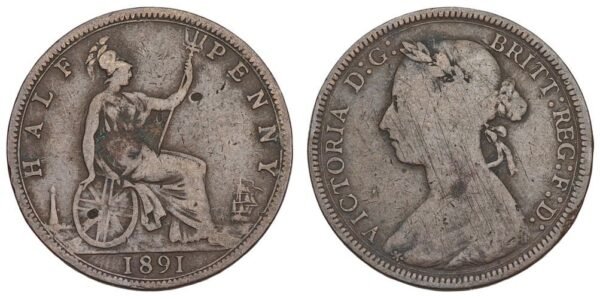 GREAT BRITAIN 1/2 penny 1891 VF-