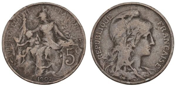 FRANCE 5 centimes 1907 VF-