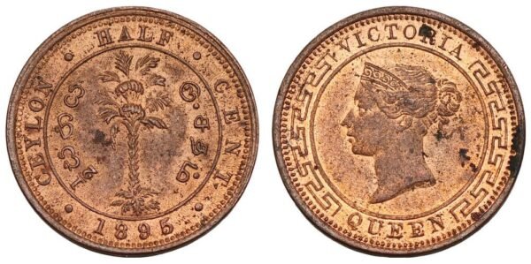 CEYLON 1/2 cent 1895 XF