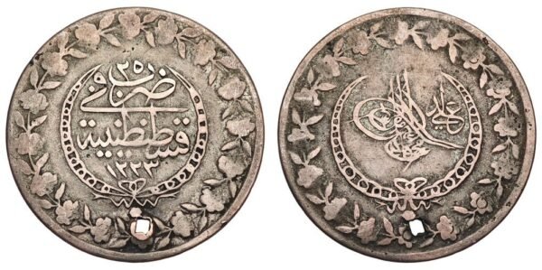 TURKEY 5 kurus AH1223 / Ottoman Empire / holed / VG